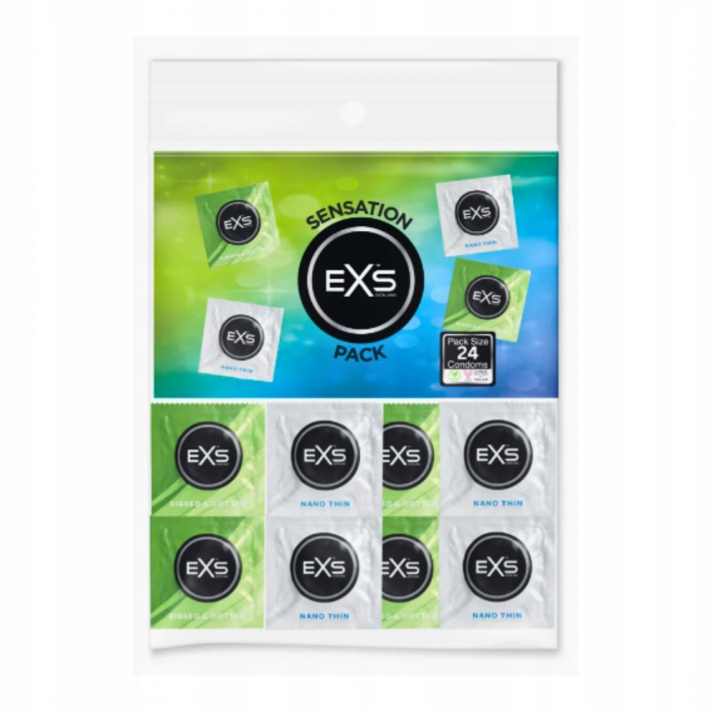 EXS SENSATION Набір презервативів Mix 24 шт. Тонкі, ребристі, з лубрикантом