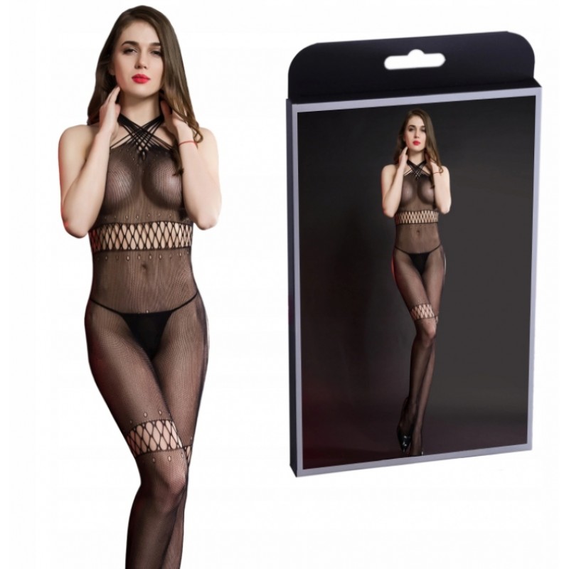 Відкритий BODYSTOCKING Чорна Еротична нижня білизна Чорний Костюм Сітка