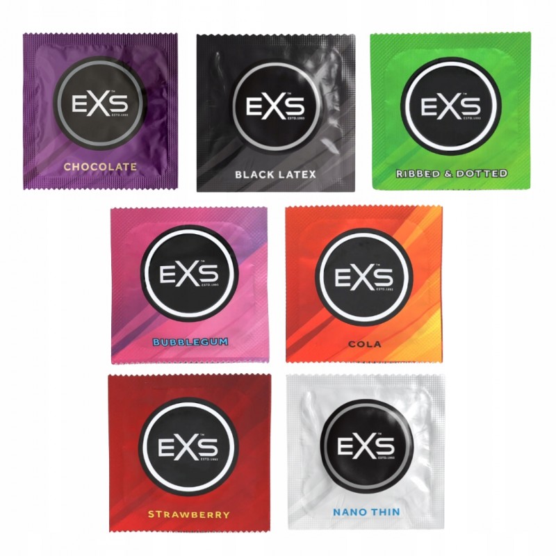 Тонкі презервативи EXS Variety Pack 48 шт. Мікс Смаків. Чорний Латекс