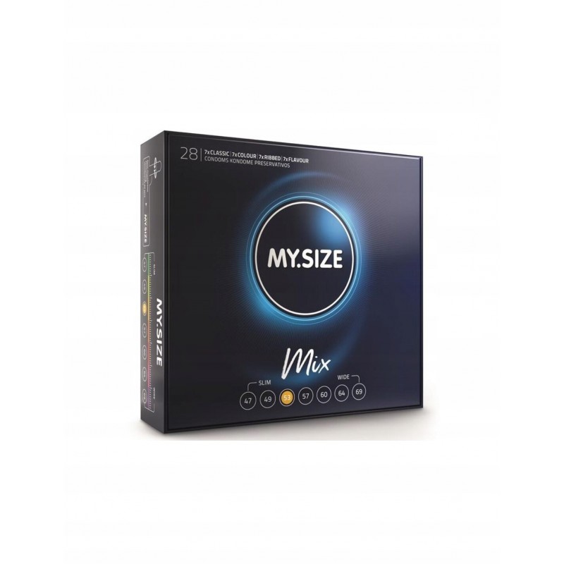 MY.SIZE MIX 53 мм Ребристі презервативи ПІДІЙДУТЬ 28 шт. Зі смаком
