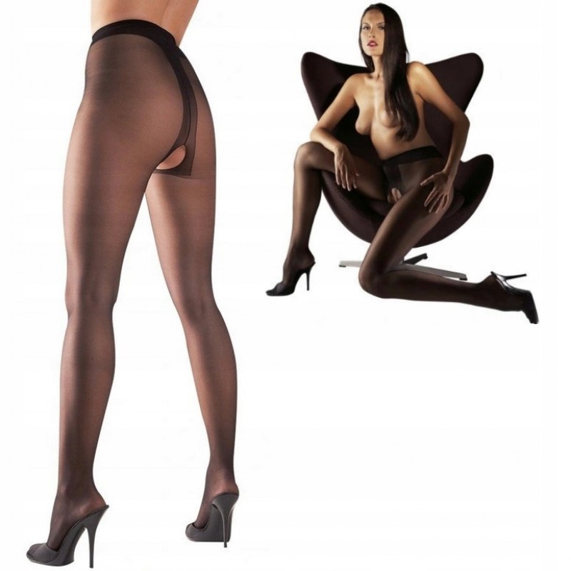 Колготки з отвором у кроці XL чорні Cottelli Legwear