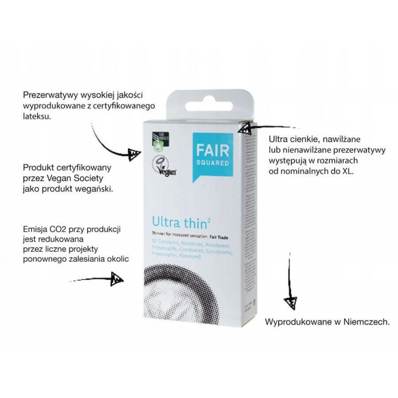 Презервативи SENSITIVE DRY, прозорі, латексні FAIR RUBBER, Fair Squared