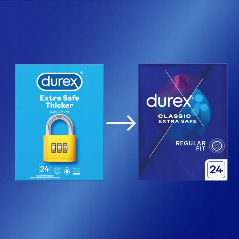 Презервативи Durex EXTRA SAFE товстіші, безпечні, 2 упаковки по 24 шт, екстра зволожені