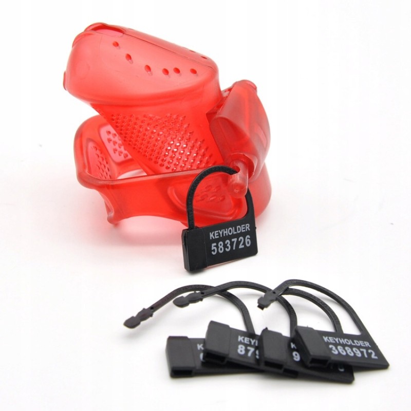 КОРОТКИЙ ЧОЛОВІЧИЙ ПОЯС ЧЕСНОТИ ЧЕРВОНА КЛІТКА ДЛЯ ПЕНІСА, CHASTITY CAGE