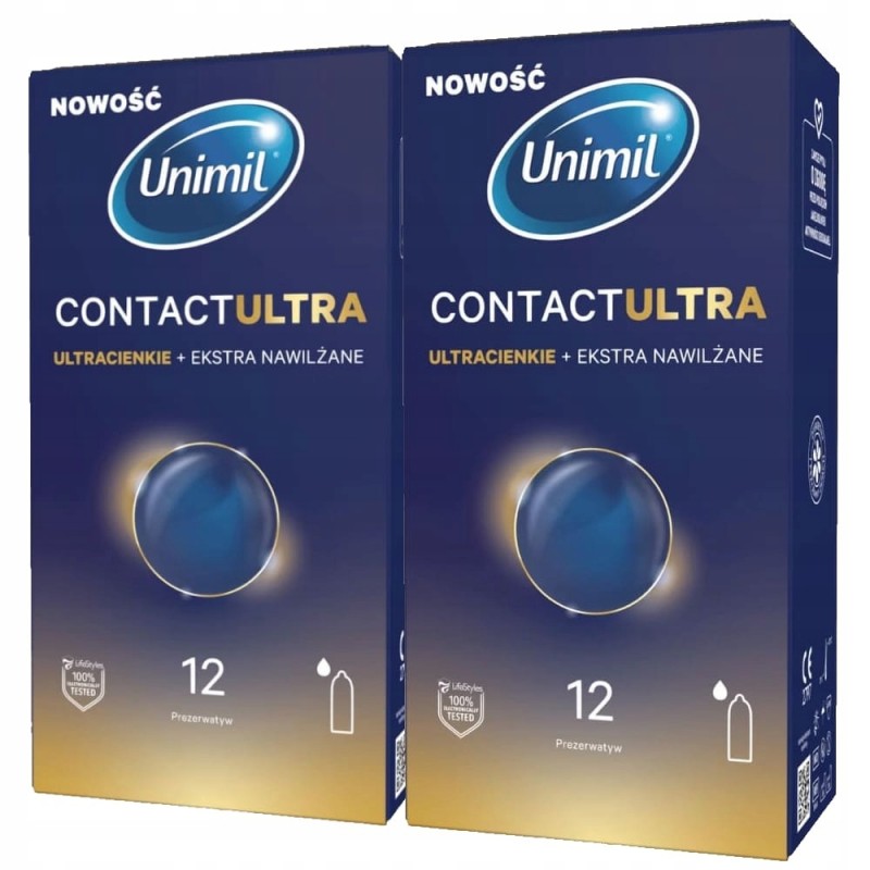 НАЙТОНШІ ПРЕЗЕРВАТИВИ UNIMIL ZERO CONTACT ULTRA мега тонкі 2x 12 шт.