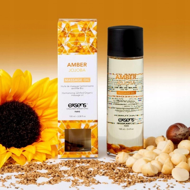 Масажна олія Exsens Organic Amber Jojoba (100 мл), масажна олія з камінцями
