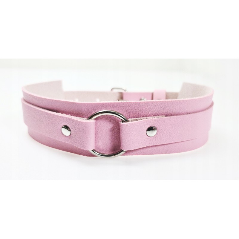 Стильний рожевий нашийник для шиї Choker з коліщатком БДСМ