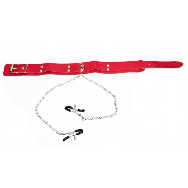 Стильний червоний Нашийник для шиї Choker БДСМ з пряжками для сосок