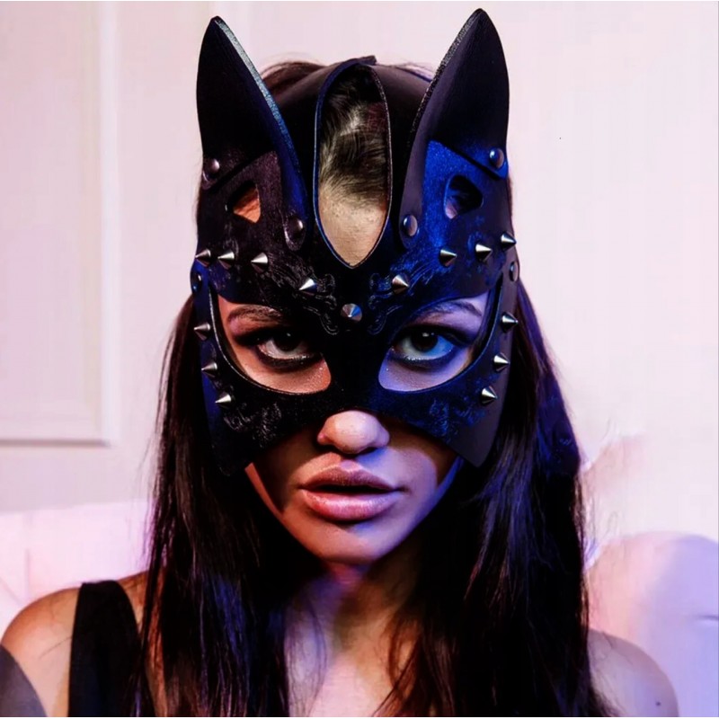 Чорна Сексуальна Жіноча Маска З Штифтами БДСМ Catwoman Кошеня