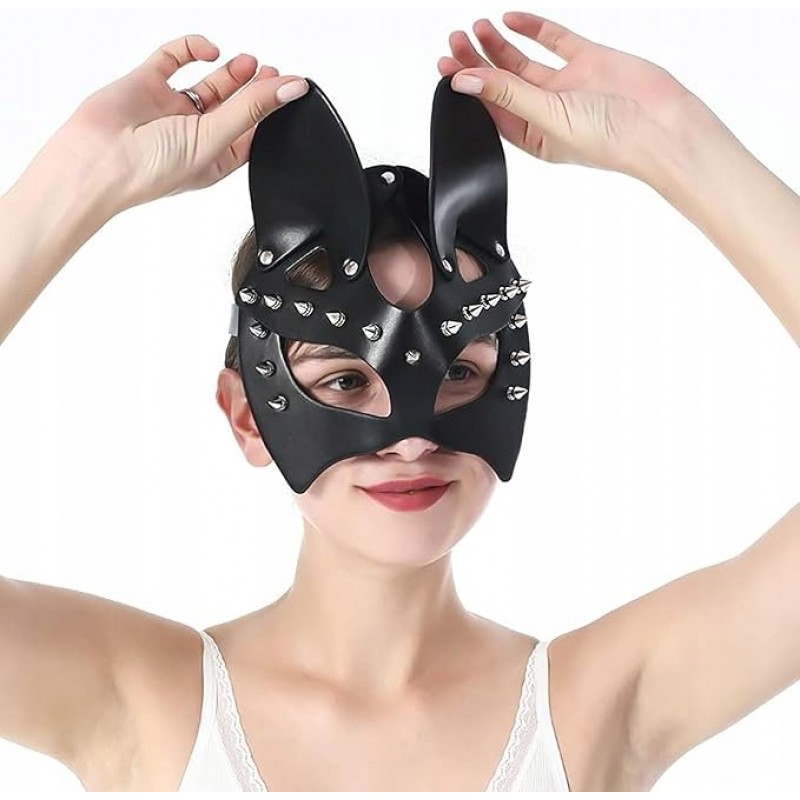 Чорна Сексуальна Жіноча Маска З Штифтами БДСМ Catwoman Кошеня