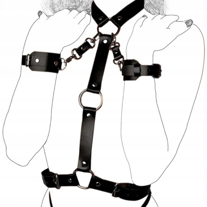HARNESS ЗБРУЯ БДСМ З НАРУЧНИКАМИ ТА НАШИЙНИКАМИ
