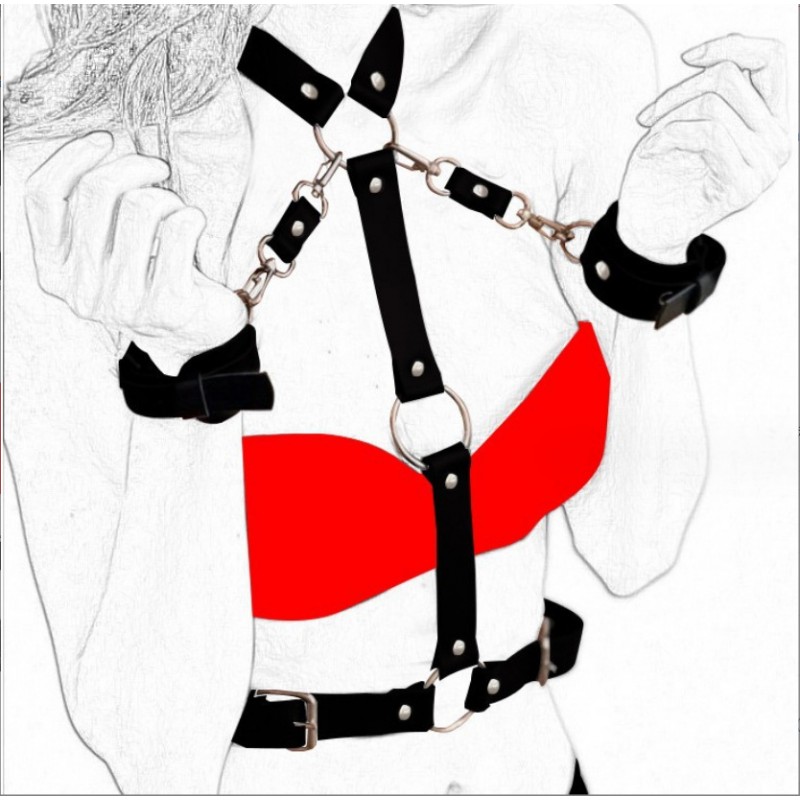 HARNESS ЗБРУЯ БДСМ З НАРУЧНИКАМИ ТА НАШИЙНИКАМИ