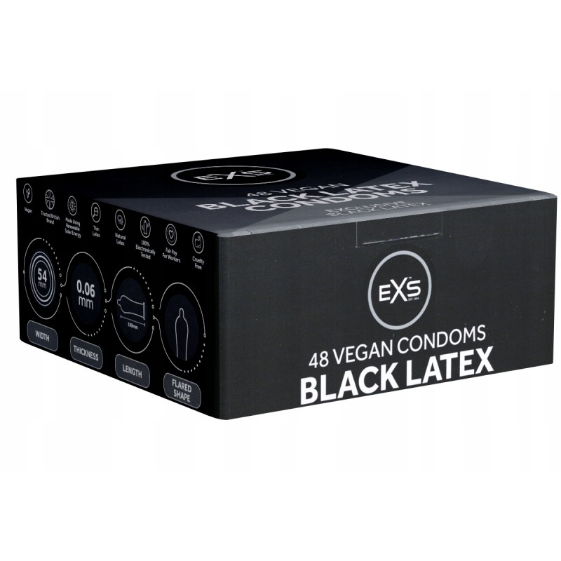 EXS ПРЕЗЕРВАТИВИ чорні Тонкі Зволожені Black Latex 48 шт ВЕГАНСЬКІ