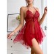 Червоний Babydoll Сексуальна Футболка Нічна Жіноча Еротична Жіноча Стрінги