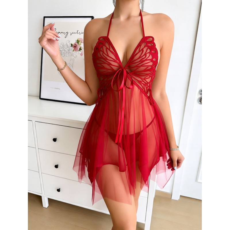 Червоний Babydoll Сексуальна Футболка Нічна Жіноча Еротична Жіноча Стрінги