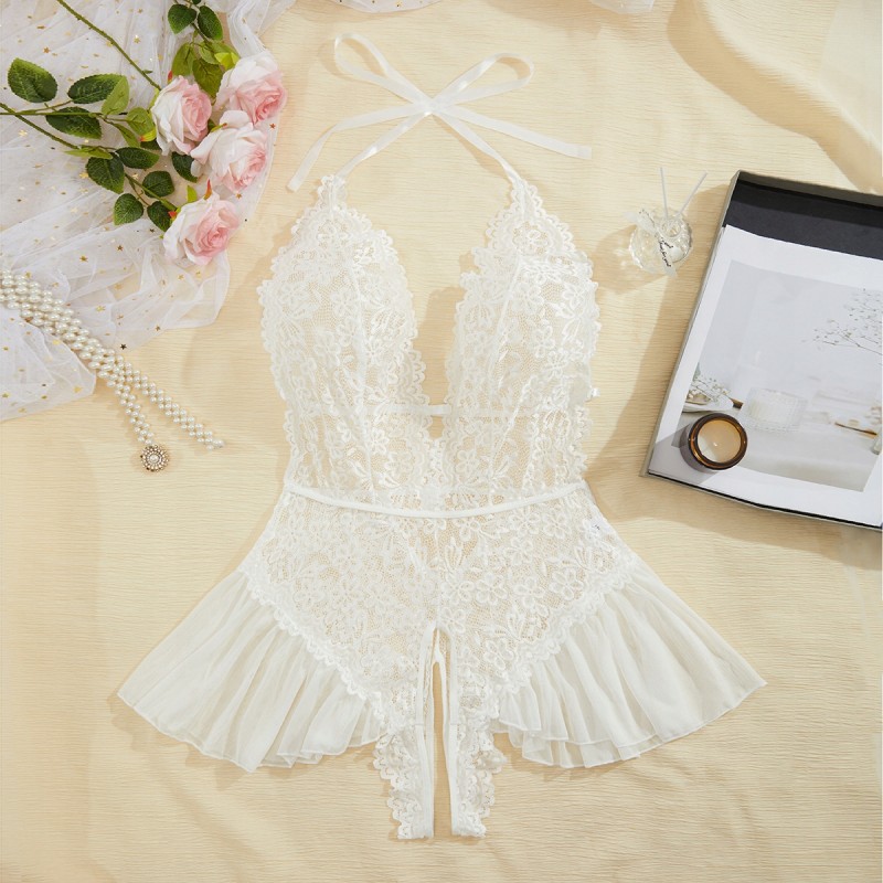 Білий Babydoll Мереживна Sexi Еротична білизна Plus Size для Весільної ночі