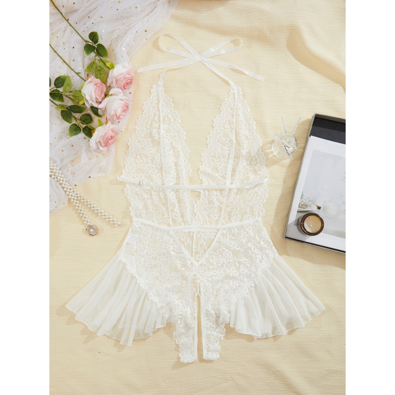 Білий Babydoll Мереживна Sexi Еротична білизна Plus Size для Весільної ночі