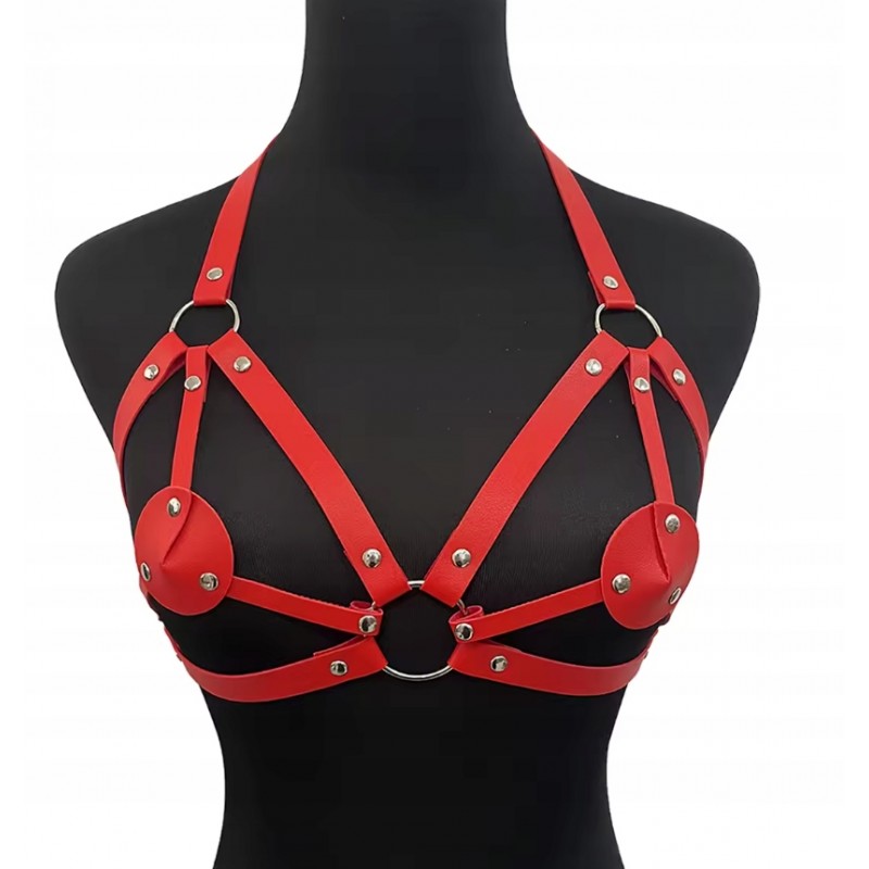 HARNESS BIUSTONOSZ STANIK CHOKER czerwony