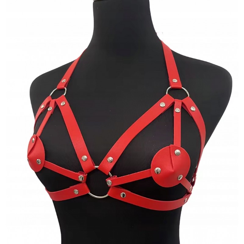 HARNESS BIUSTONOSZ STANIK CHOKER czerwony