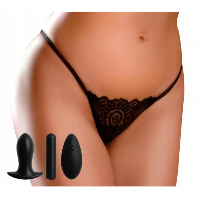 Сліпи HookUp REMOTE LACE PEEK-A-BOO розмір S/L чорні з анальною пробкою