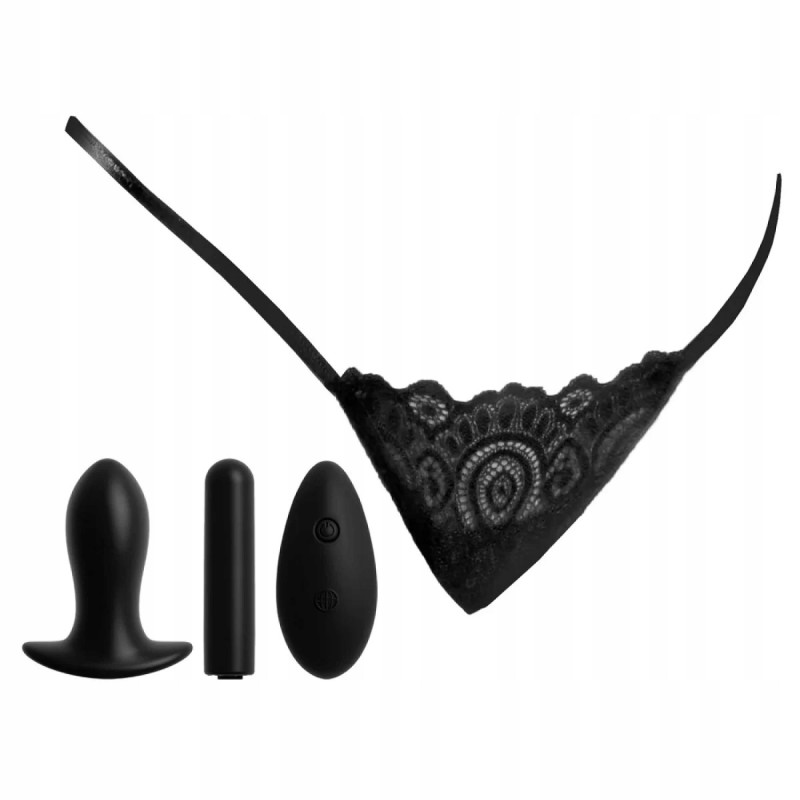 Сліпи HookUp REMOTE LACE PEEK-A-BOO розмір S/L чорні з анальною пробкою