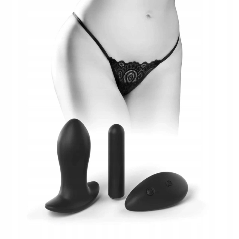 Сліпи HookUp REMOTE LACE PEEK-A-BOO розмір S/L чорні з анальною пробкою