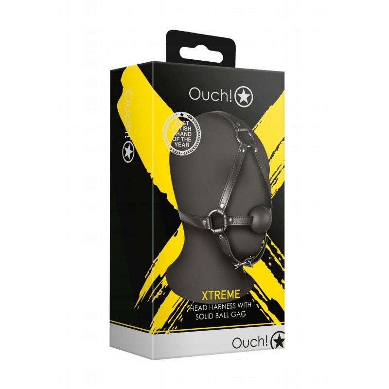 Head Harness with Solid Ball Gag - Чорний