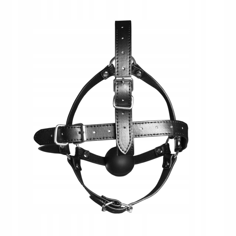 Head Harness with Solid Ball Gag - Чорний