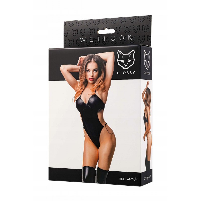 Glossy Рейна, bodysuit, wetlook, black, L