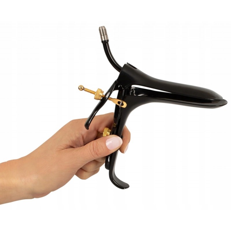 Fetish Collection Speculum з трубкою для рідини, нержавіюча сталь, чорний 15см