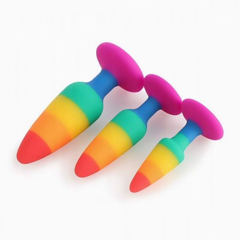 Анальна пробка Силіконова Веселкова 9 см Butt Plug Rainbow Малий Анальний Plug