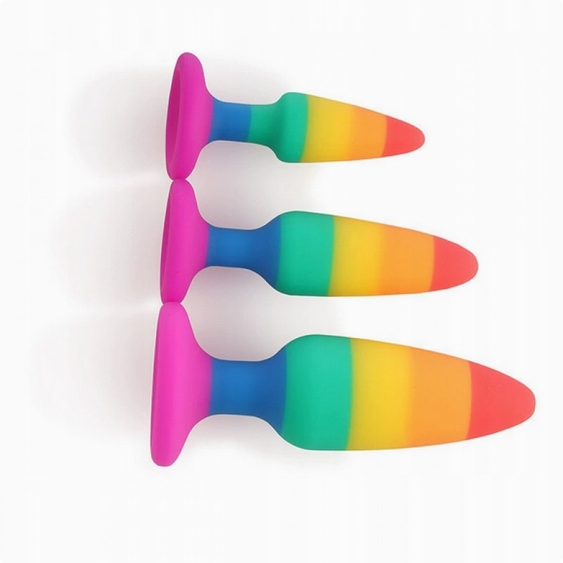 Анальна пробка Силіконова Веселкова 9 см Butt Plug Rainbow Малий Анальний Plug