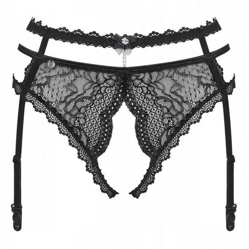 Відкритий мереживний пояс для панчіх з перлами XL/2XL | Obsessive