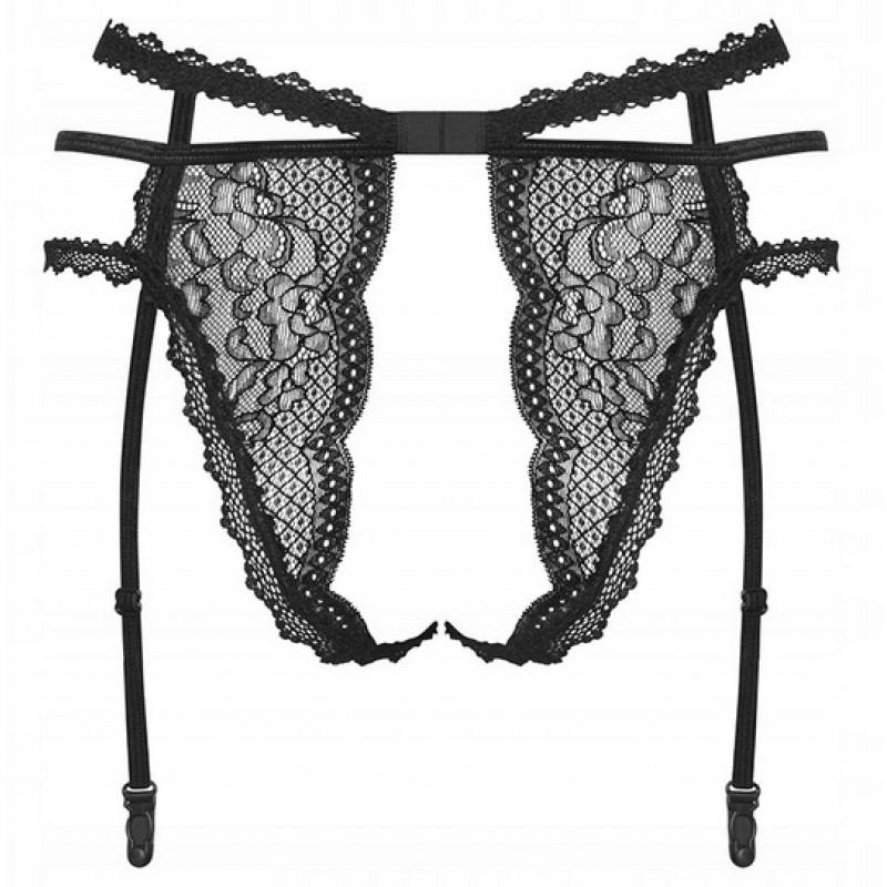 Відкритий мереживний пояс для панчіх з перлами XL/2XL | Obsessive