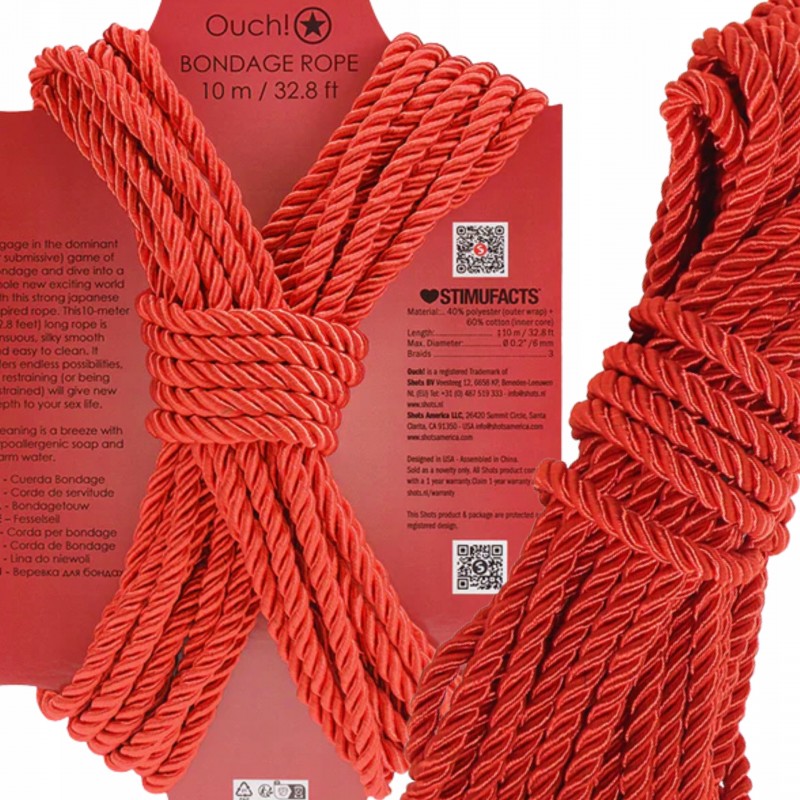 Мотузка БДСМ KINBAKU SHIBARI шнур ЧЕРВОНИЙ бондаж роуп для знерухомлення 10 м