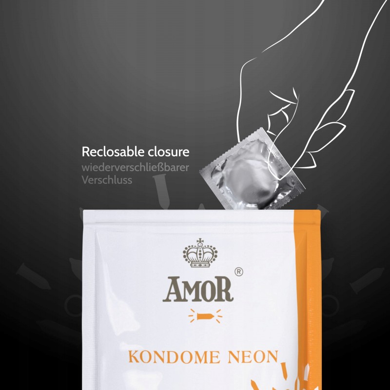 Презервативи AMOR Premium Neon, фосфоресціюючі, Ø 53 мм, 50 шт.
