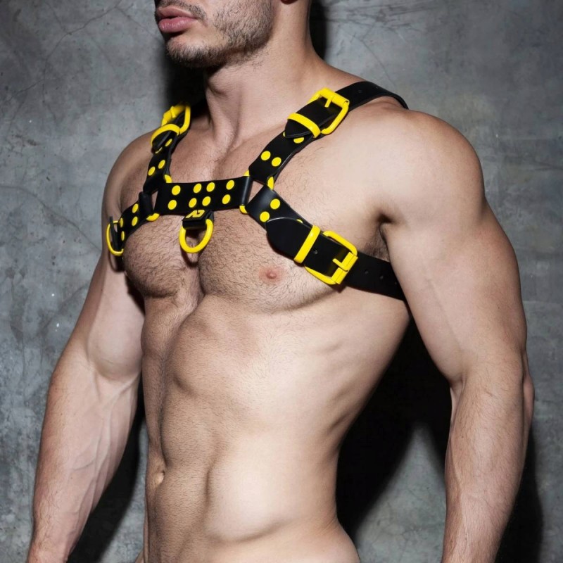 Збруя Фетиш Leather Collor Harness Жовта L/XL Addicted