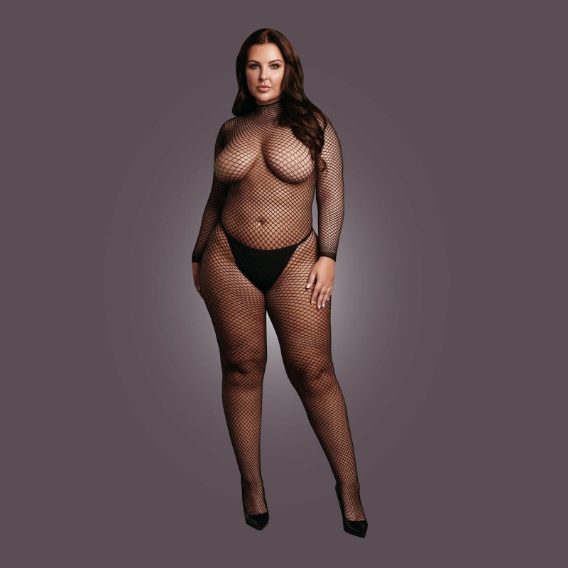 Бодістокінг з fishnet structure, open crotch and turtle neck.