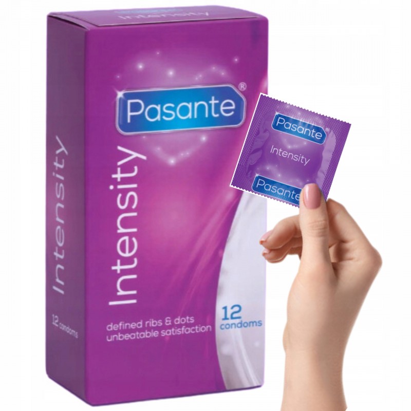 Презервативи ребристі Pasante Intensity зі стимулюючими виступами, 12 шт.