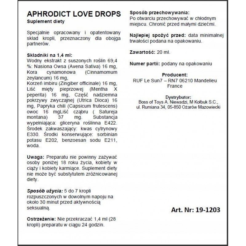 Дієтична добавка - APHRODICT LOVE DROPS 20 мл