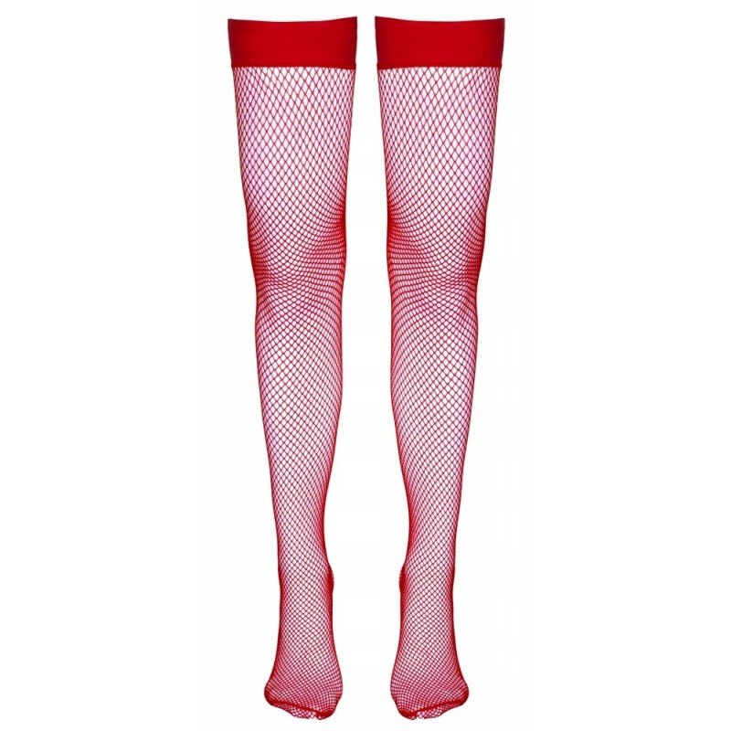 Панчохи-сітка Cottelli Legwear Червоні XL з силіконовою стрічкою