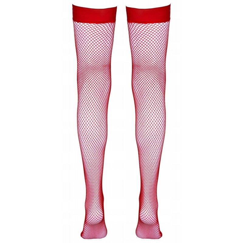 Панчохи-сітка Cottelli Legwear Червоні XL з силіконовою стрічкою