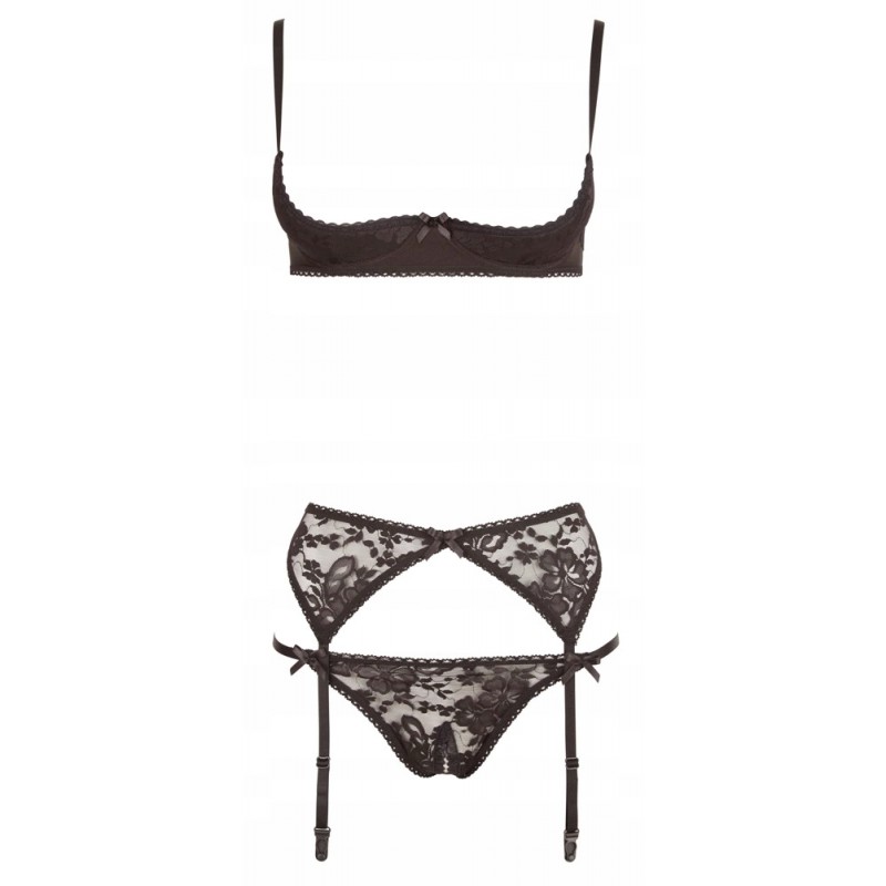 Мереживний комплект Cottelli Collection, 3 предмети, чорний, 80C/M