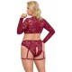 Комплект мереживної білизни Cottelli Curves: топ і трусики, 2XL, темно-червоний