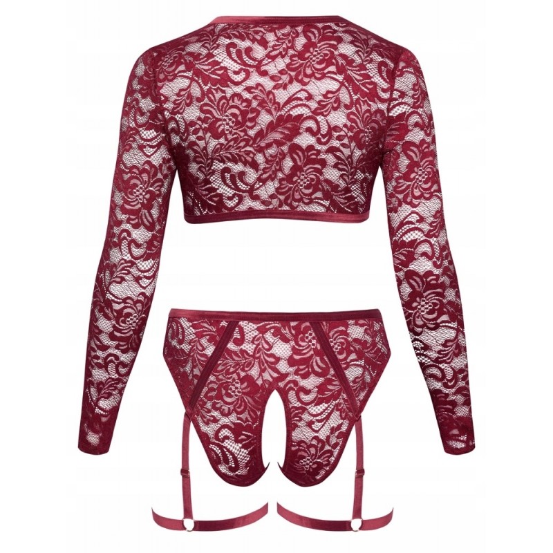 Комплект мереживної білизни Cottelli Curves: топ і трусики, 2XL, темно-червоний