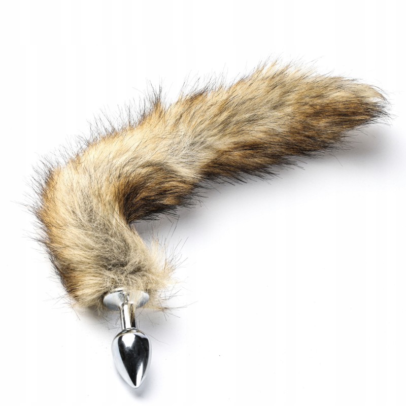 Анальна пробка з хвостом, сталева, срібляста, розмір S, коричневий хвіст