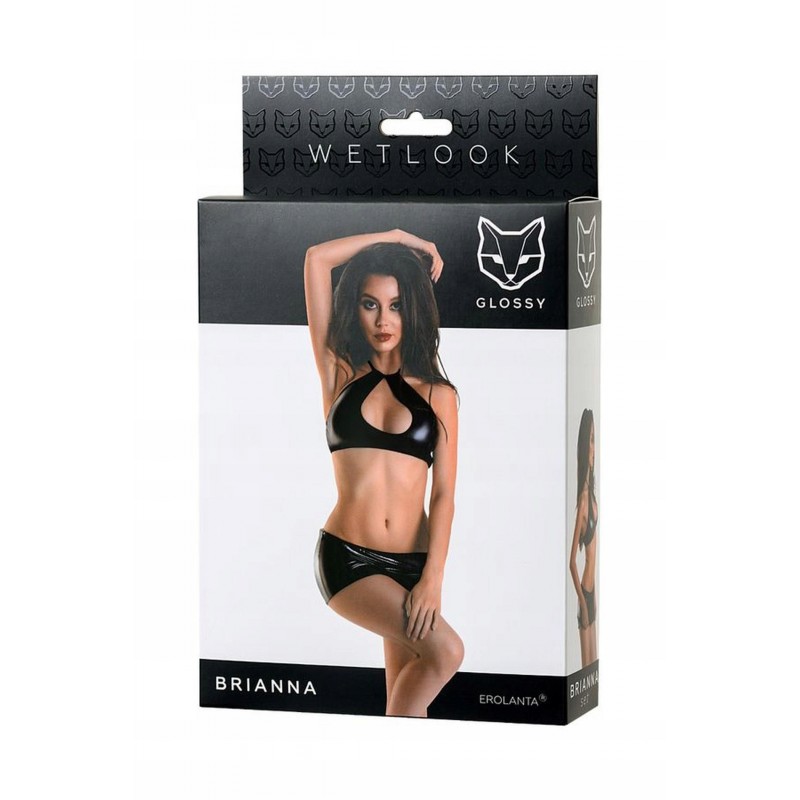 КОМПЛЕКТ WETLOOK BRIANNA БЛИСКУЧИЙ ТОП PUSH UP + МІНІ-СПІДНИЦЯ ЧОРНИЙ XL