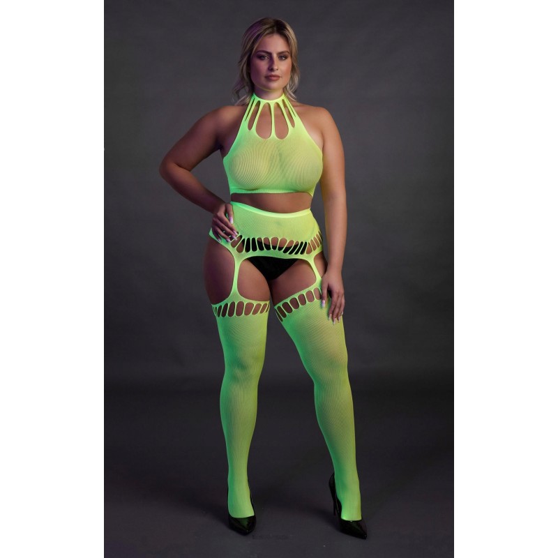 КОМПЛЕКТ БІЛИЗНИ НЕОНОВИЙ ТОП І ШКАРПЕТКИ UV АКТИВНИЙ XL/XXXXL