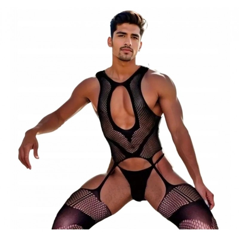 Чоловічі Боді Сітка Чорна Bodystocking Mesh Еротична Жіноча білизна Сексуальна