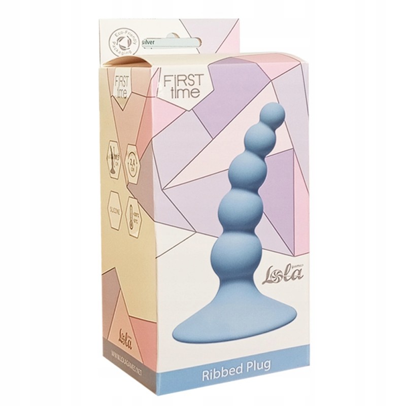 Анальна пробка з присоскою, кулькова, силіконова. Ribbed Plug Blue.